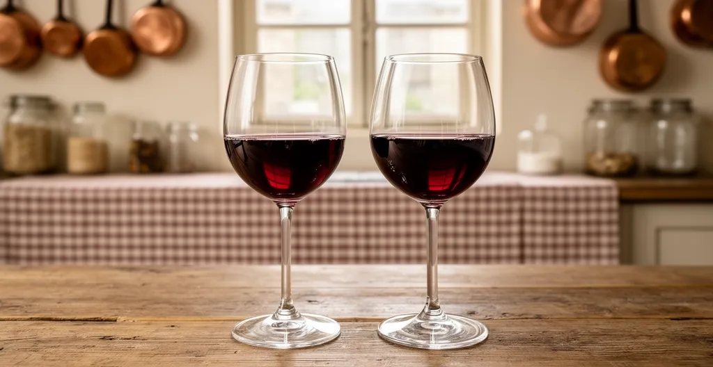 Deux verres de vin rouge côte à côte montrant la différence de finesse au buvant